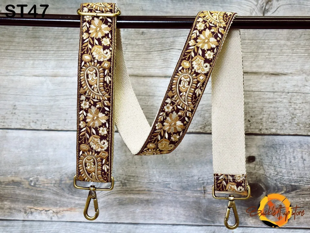 Embroidered Purse Strap Crossbody Strap for Purses Handbag Boho Bag Strap Floral Embroidery Replacement Strap Boho Guitar Strap Gift for her