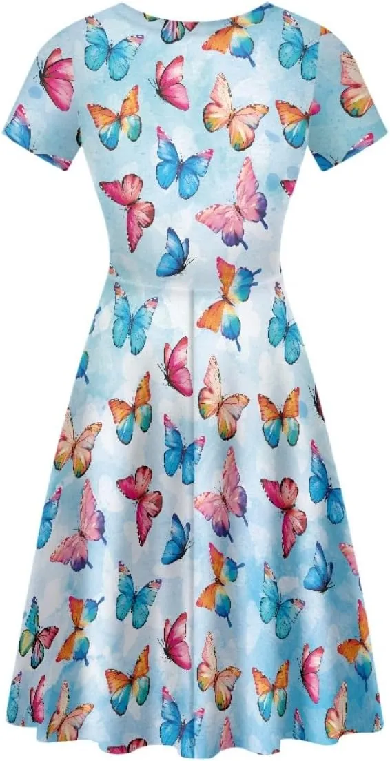 ENLACHIC Women's Animal Print T Shirt Dress Floral Graphic Short Sleeve Aline Beach Swing Dress