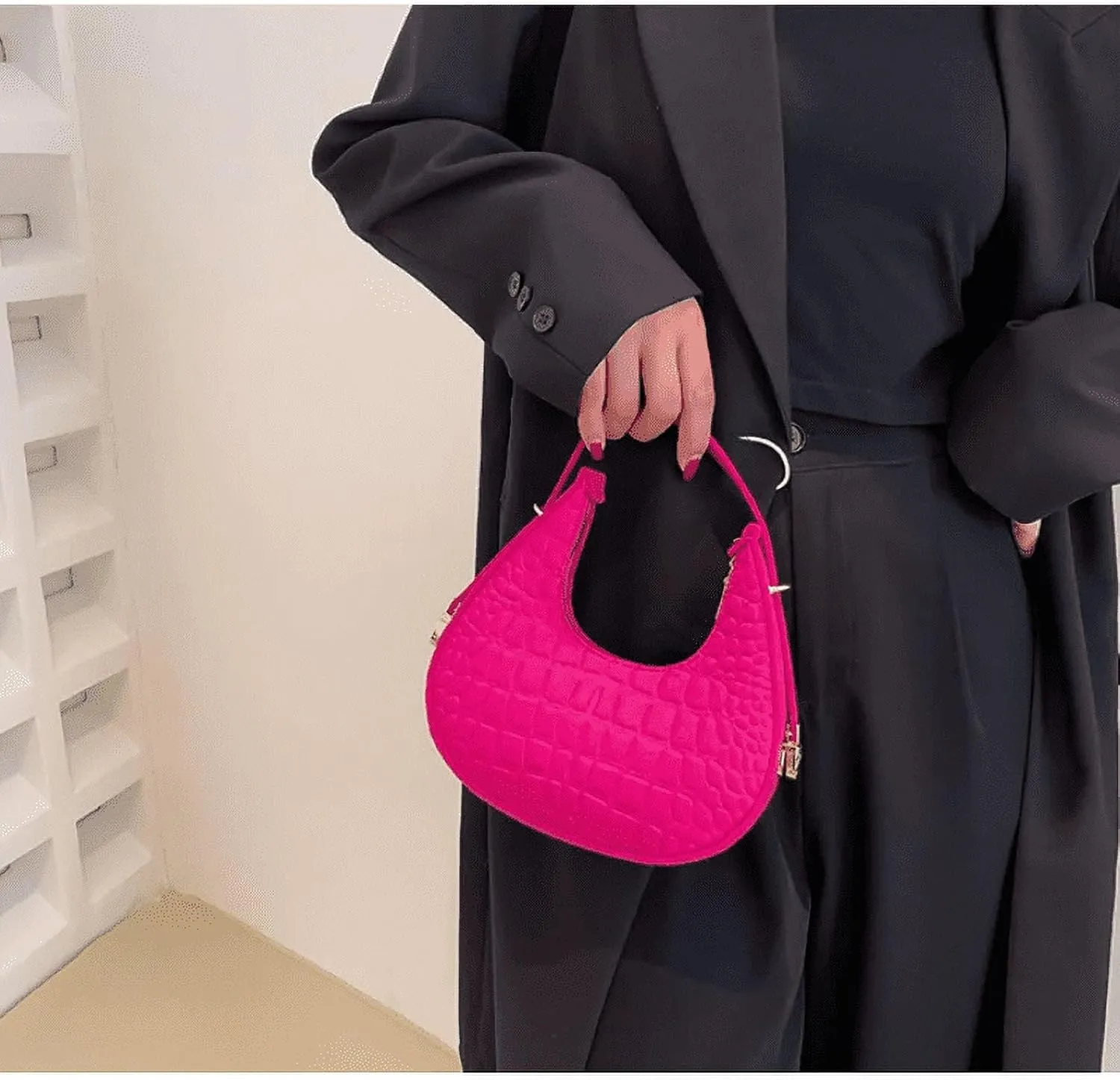 Fashion Alligator Pattern Shoulder Bags for Women Small Handle Underarm Bag Clutch Felt Female Handbag with Purse