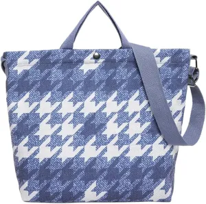 Fashion Denim Shoulder Bags for Women Casual Canvas Crossbody Purse Large Handbag Checkered Work Travel Tote Bag