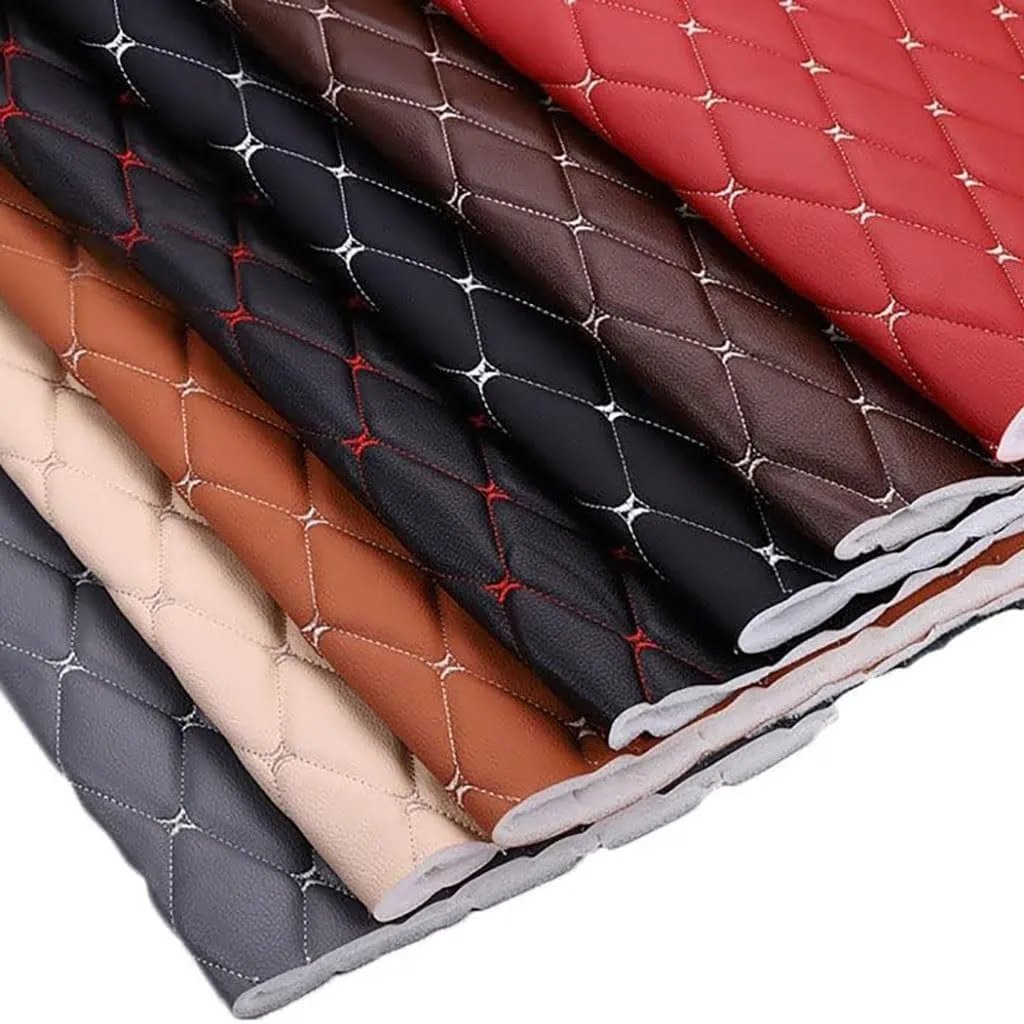 Faux leather fabric，Sewing leather material， Faux Leather Fabric Leather Diamond Stitch Padded Cushion Linen Wadding Faux Automotive, Furniture Upholstery, Diy Projects, Headboards, Home Decor(Black 2