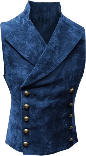 Faux Suede Vest for Men Slim Fit Classic Double Breasted Gothic Victorian Waistcoats Vintage Steampunk Sleeveless Jackets
