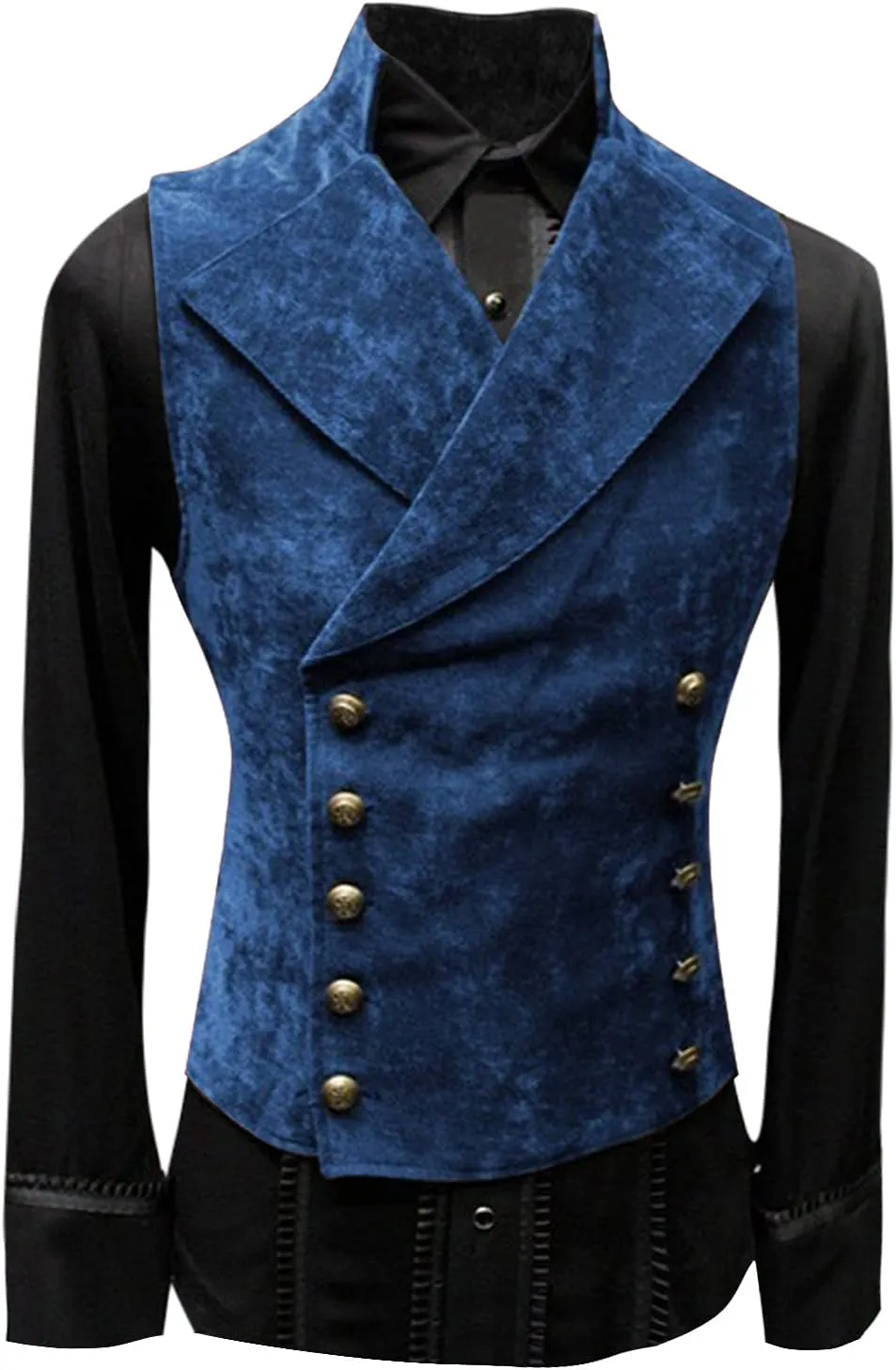 Faux Suede Vest for Men Slim Fit Classic Double Breasted Gothic Victorian Waistcoats Vintage Steampunk Sleeveless Jackets