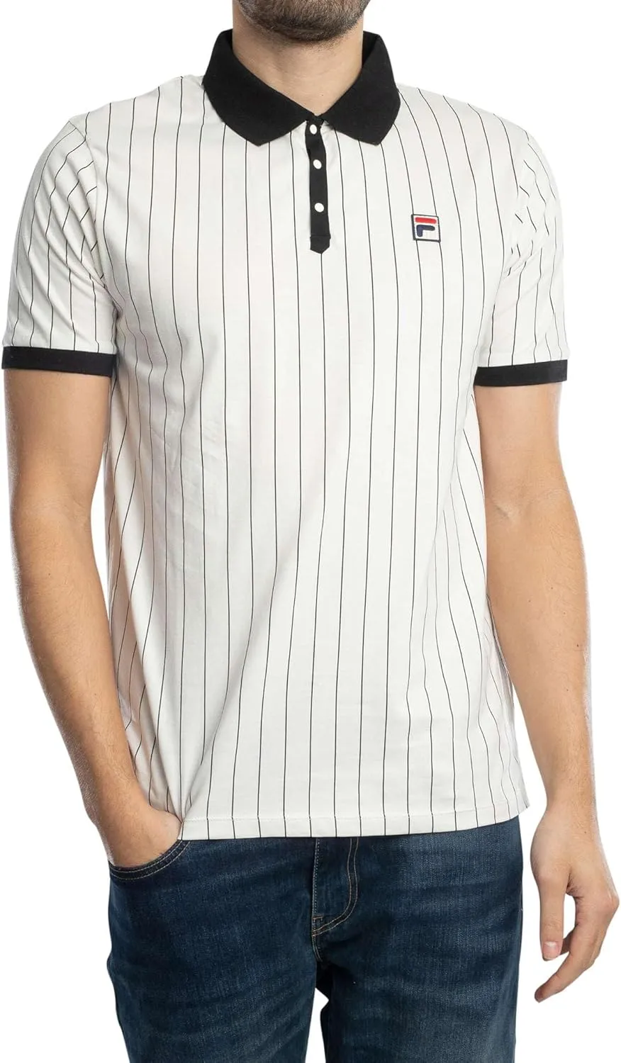 Fila BB1 Classic Vintage Striped Polo- Black/Gardenia