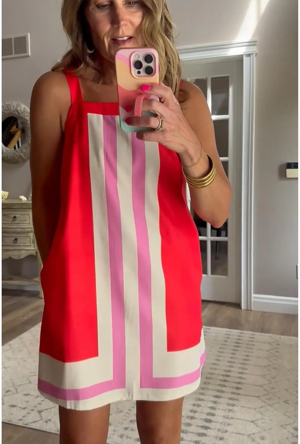 Fiona Jolin Women's Striped Mini Dress Boho Shoulder Strap Sundress Summer Cover Up Dress for Beach