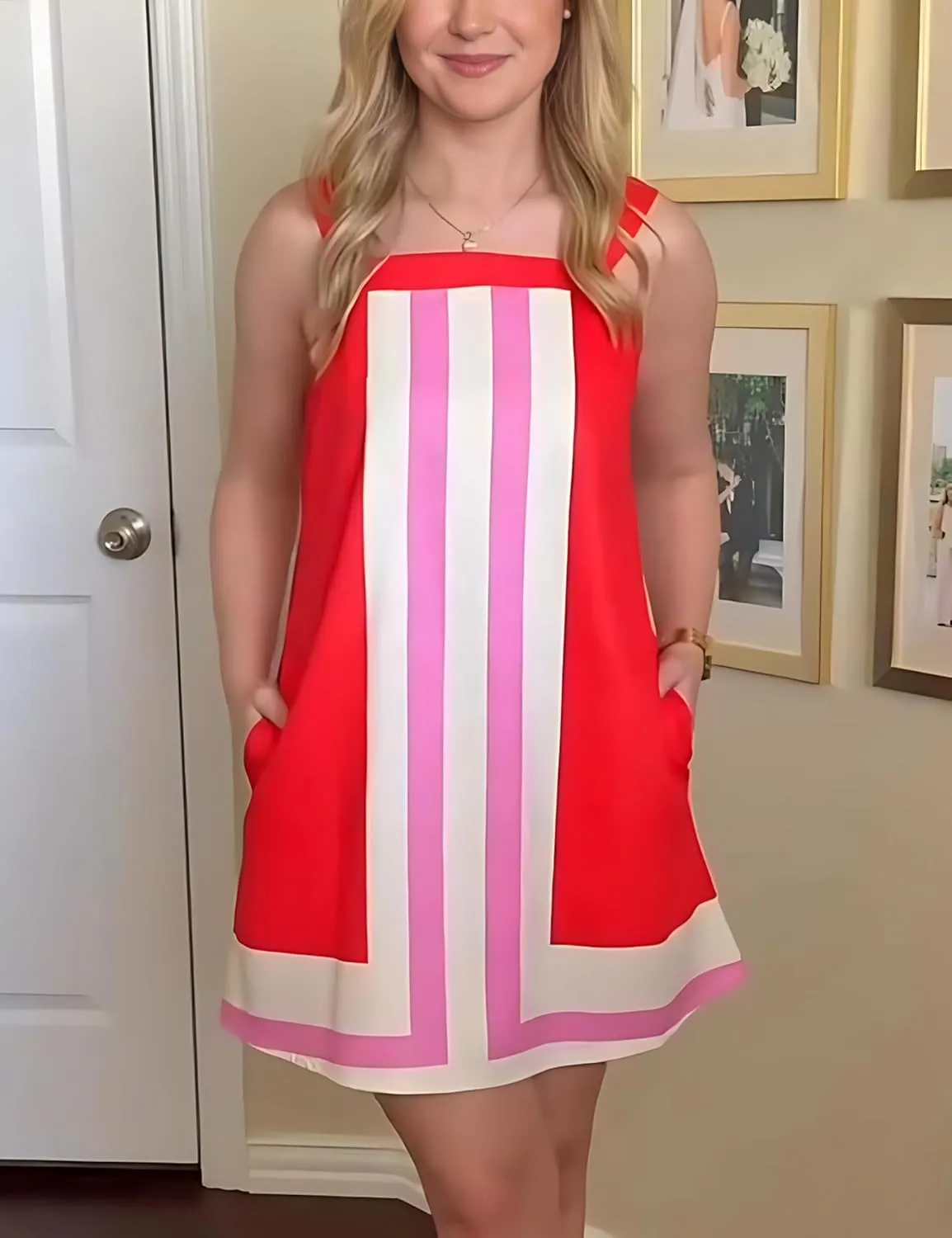 Fiona Jolin Women's Striped Mini Dress Boho Shoulder Strap Sundress Summer Cover Up Dress for Beach
