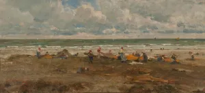 Fishermen on the beach Poster Print by Filippo Carcano (18 x 24)