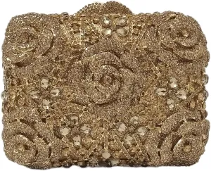 Five Rose Flowers Box Crystal Clutch Elegant Formal Wedding Bridal Evening Bags for Women Rhinestone Handbags Purse