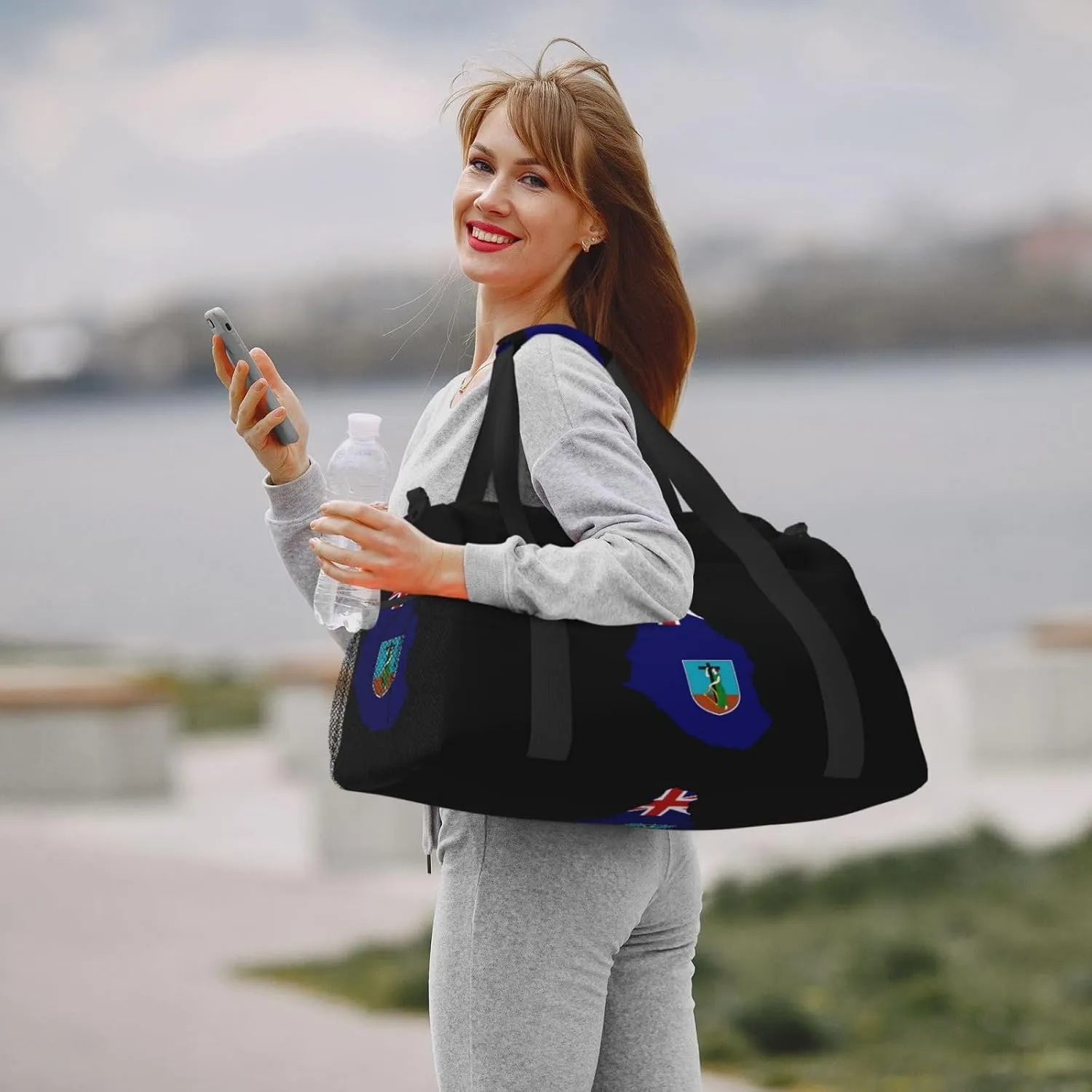 Flag Map Of Montserrat Travel Duffel Bag Large Foldable Waterproof Overnight Bag For Beach Swim Bags Pool Sports Gym