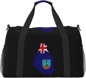 Flag Map Of Montserrat Travel Duffel Bag Large Foldable Waterproof Overnight Bag For Beach Swim Bags Pool Sports Gym