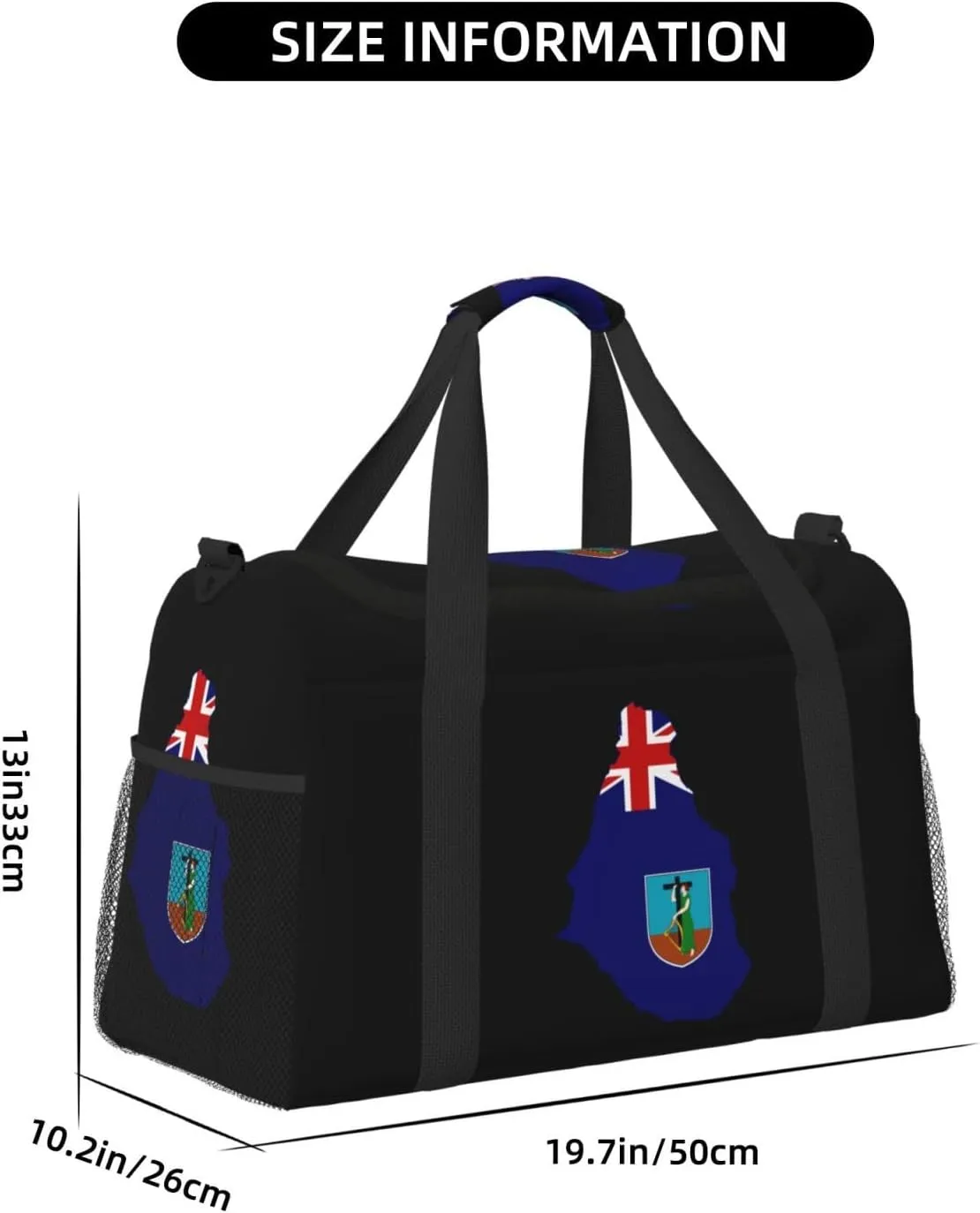 Flag Map Of Montserrat Travel Duffel Bag Large Foldable Waterproof Overnight Bag For Beach Swim Bags Pool Sports Gym