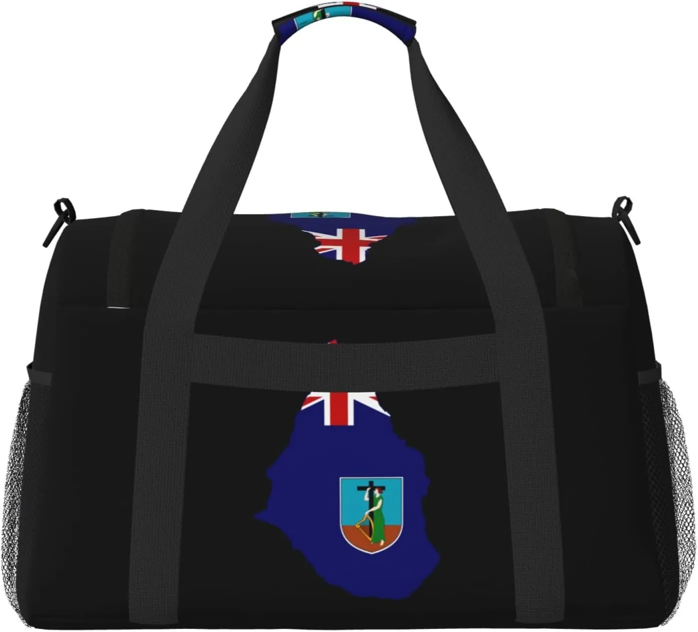 Flag Map Of Montserrat Travel Duffel Bag Large Foldable Waterproof Overnight Bag For Beach Swim Bags Pool Sports Gym