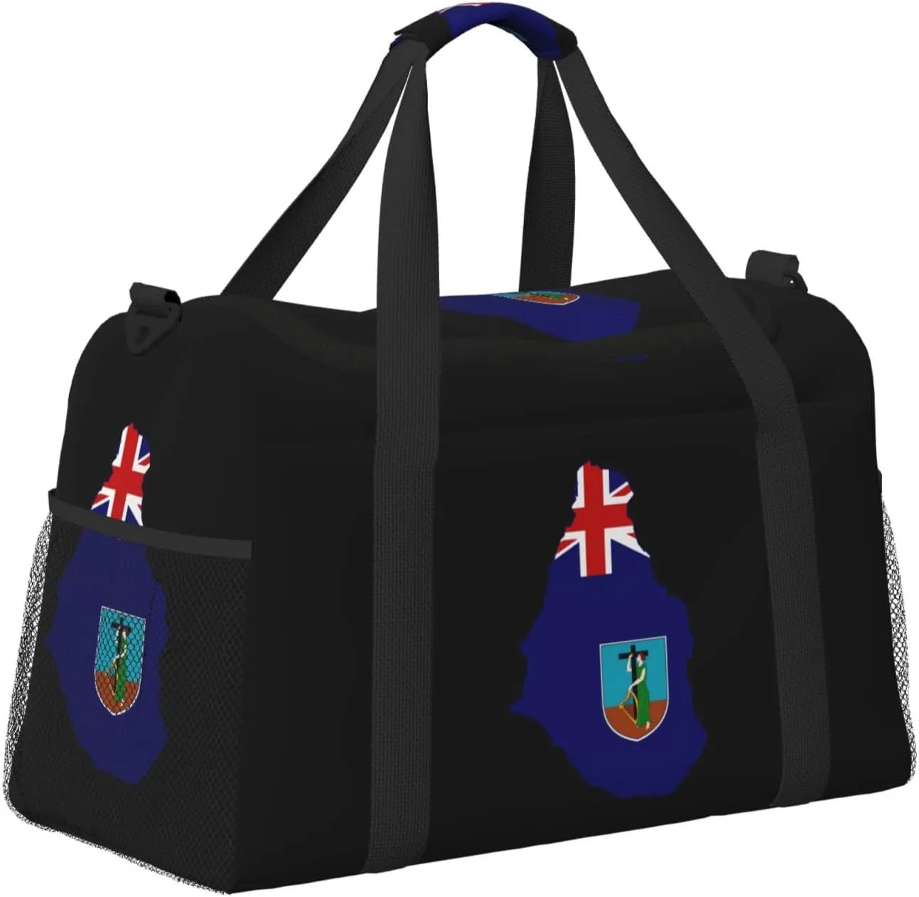 Flag Map Of Montserrat Travel Duffel Bag Large Foldable Waterproof Overnight Bag For Beach Swim Bags Pool Sports Gym