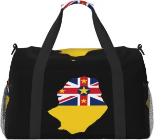 Flag Map Of Niue Travel Duffel Bag Large Foldable Waterproof Overnight Bag For Beach Swim Bags Pool Sports Gym