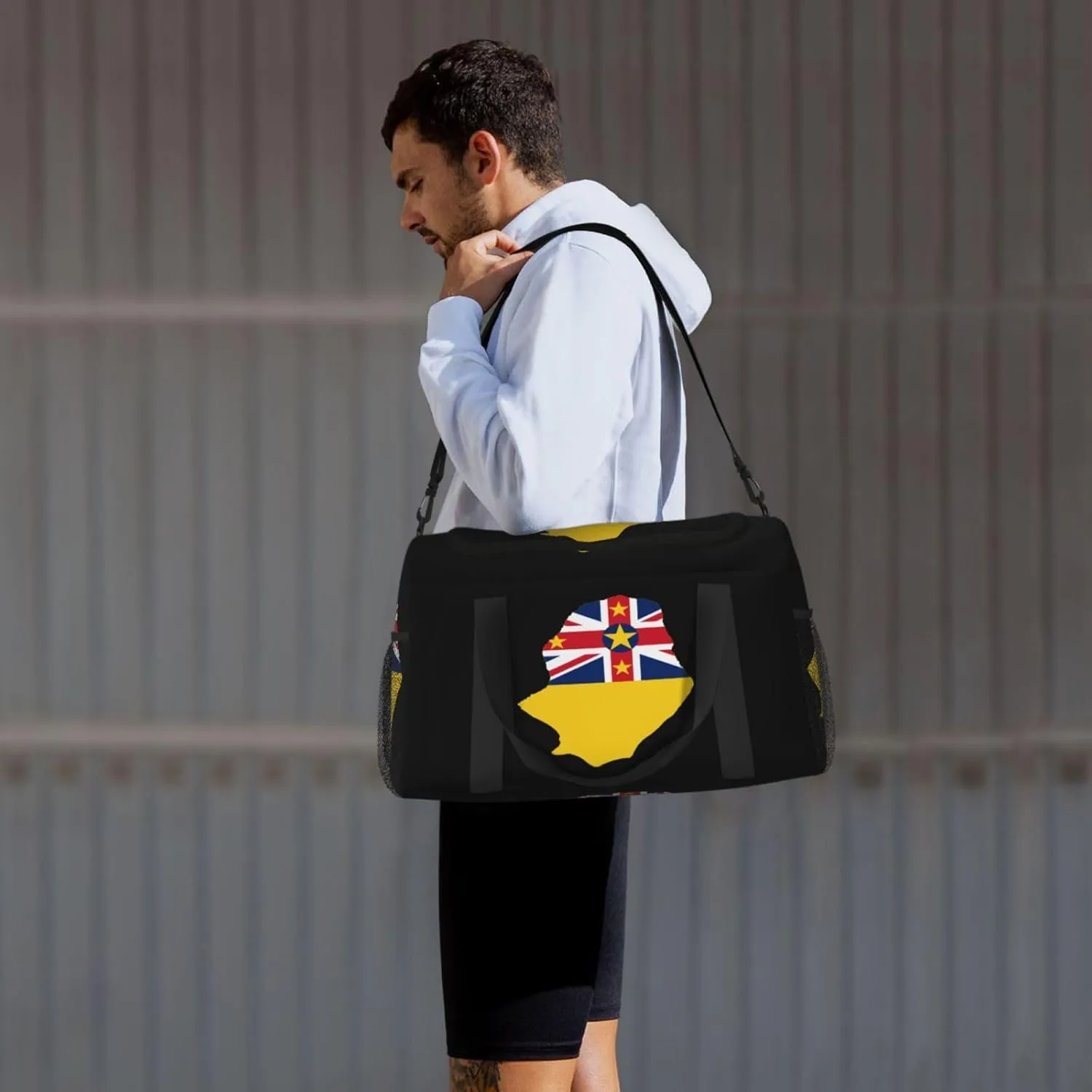 Flag Map Of Niue Travel Duffel Bag Large Foldable Waterproof Overnight Bag For Beach Swim Bags Pool Sports Gym