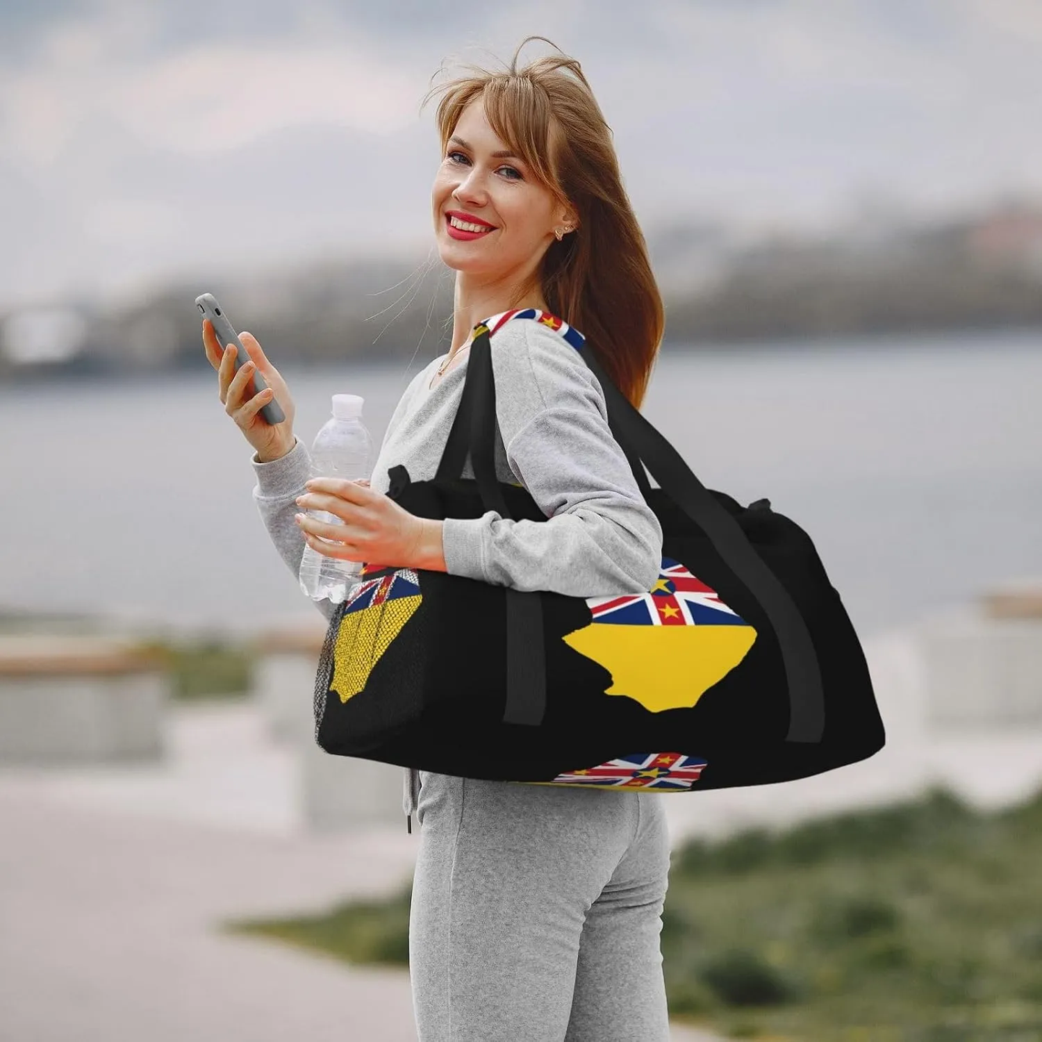 Flag Map Of Niue Travel Duffel Bag Large Foldable Waterproof Overnight Bag For Beach Swim Bags Pool Sports Gym