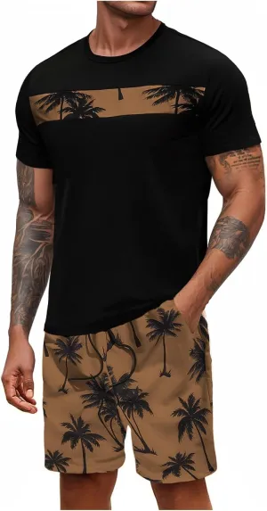 Floerns Men's Shirt and Shorts 2 Piece Sets Graphic Print Beach Outfits