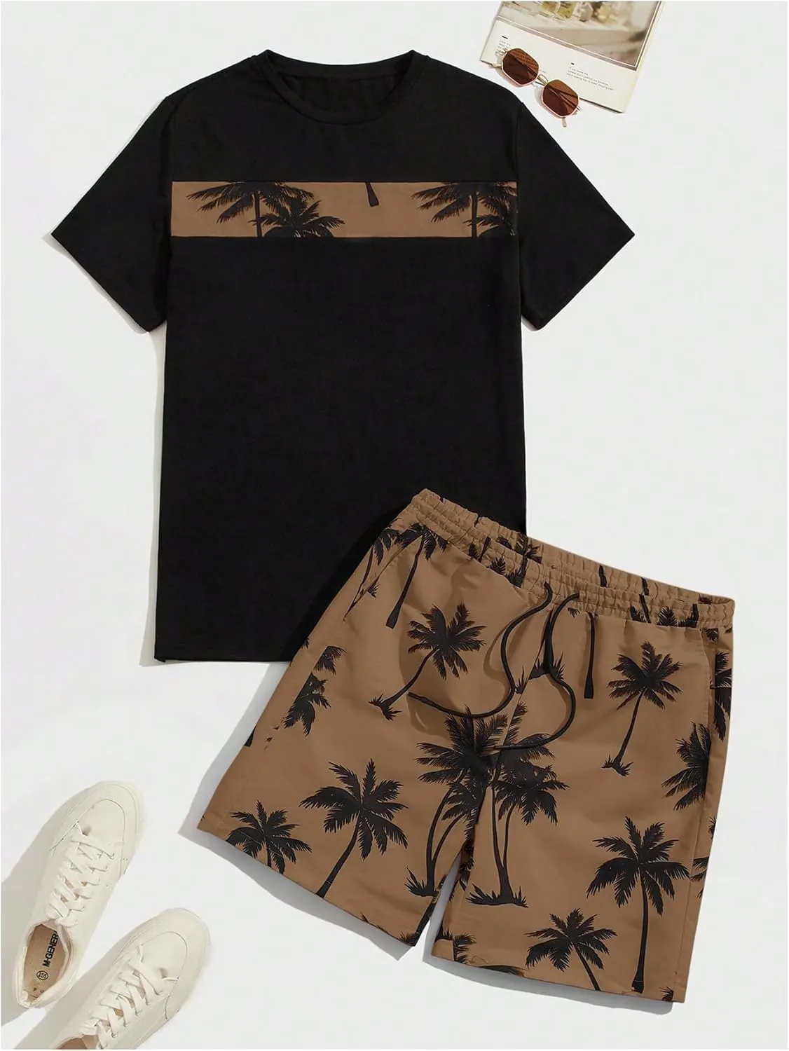 Floerns Men's Shirt and Shorts 2 Piece Sets Graphic Print Beach Outfits