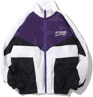 Floette Retro Colorblocked Track Jacket Windbreaker Jacket Athletic Hip Hop Outdoor Windproof Coat