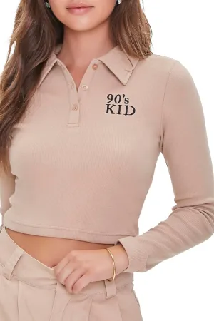 Forever 21 Women's Embroidered 90s Kid Polo Shirt