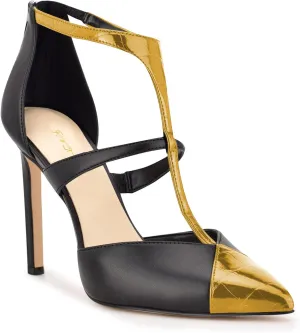 FOWT Fashion T-strap Zip up Cutout Two Tone Heeled Sandals Sexy Crocodile Leather Patchwork Ankle Strap High Stiletto Heels Novelty 4 IN Dress Street Show Black Pumps for Women, US Size 4-16 M