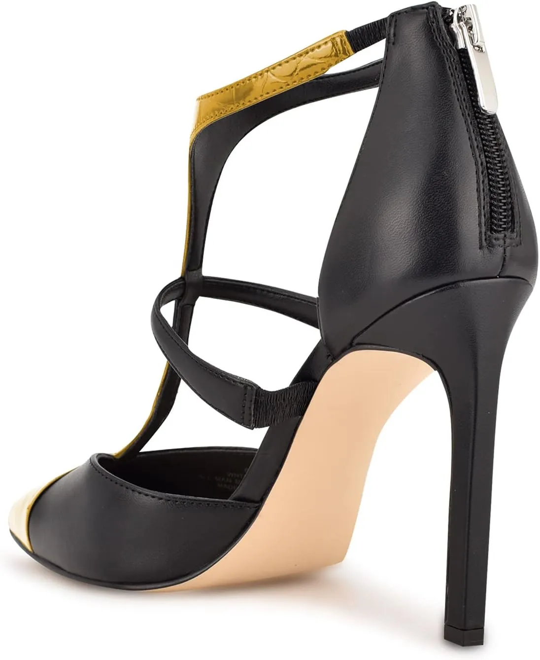 FOWT Fashion T-strap Zip up Cutout Two Tone Heeled Sandals Sexy Crocodile Leather Patchwork Ankle Strap High Stiletto Heels Novelty 4 IN Dress Street Show Black Pumps for Women, US Size 4-16 M
