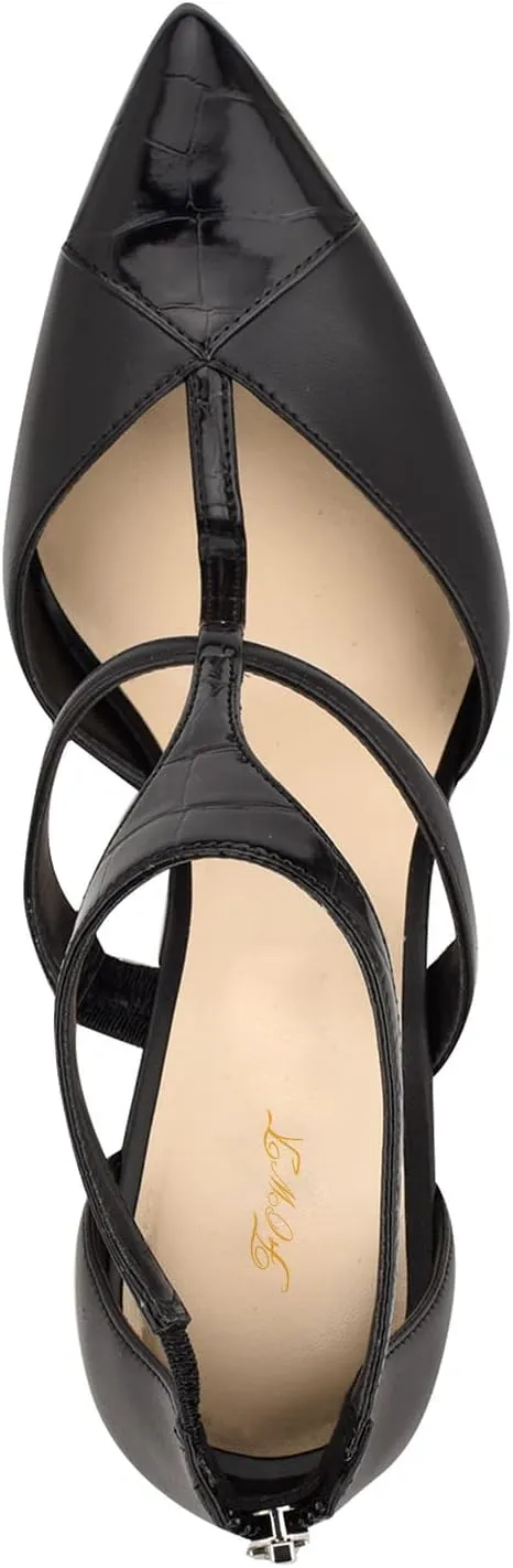 FOWT Fashion T-strap Zip up Cutout Two Tone Heeled Sandals Sexy Crocodile Leather Patchwork Ankle Strap High Stiletto Heels Novelty 4 IN Dress Street Show Black Pumps for Women, US Size 4-16 M