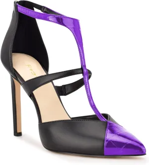 FOWT Fashion T-strap Zip up Cutout Two Tone Heeled Sandals Sexy Crocodile Leather Patchwork Ankle Strap High Stiletto Heels Novelty 4 IN Dress Street Show Black Pumps for Women, US Size 4-16 M