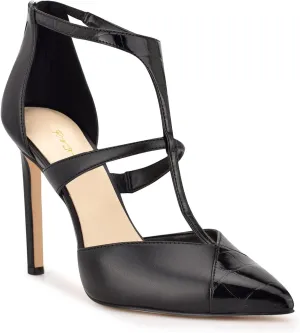 FOWT Fashion T-strap Zip up Cutout Two Tone Heeled Sandals Sexy Crocodile Leather Patchwork Ankle Strap High Stiletto Heels Novelty 4 IN Dress Street Show Black Pumps for Women, US Size 4-16 M