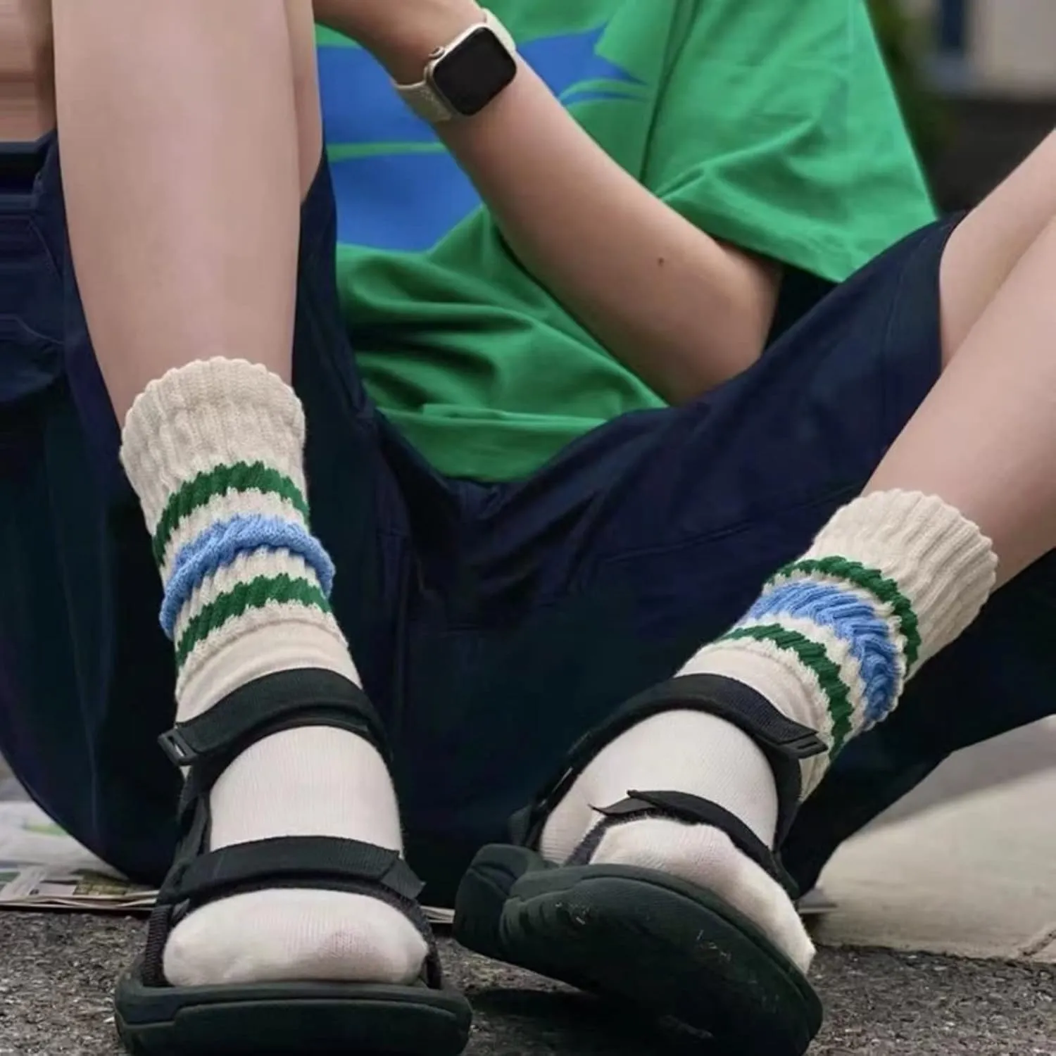 Fun Novelty Striped Retro Crew Socks For Women Sporty Calf Casual Cotton Socks Women