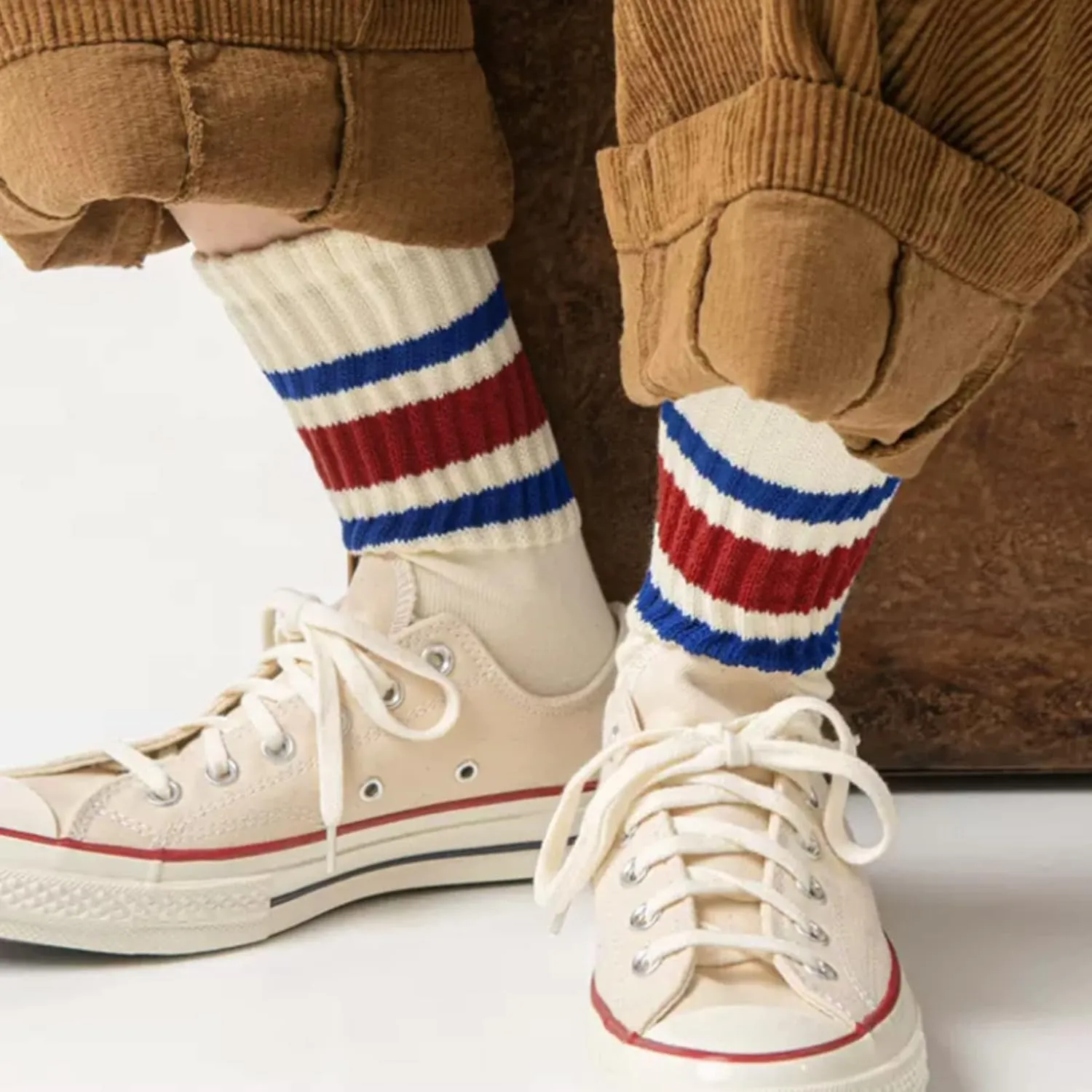 Fun Novelty Striped Retro Crew Socks For Women Sporty Calf Casual Cotton Socks Women