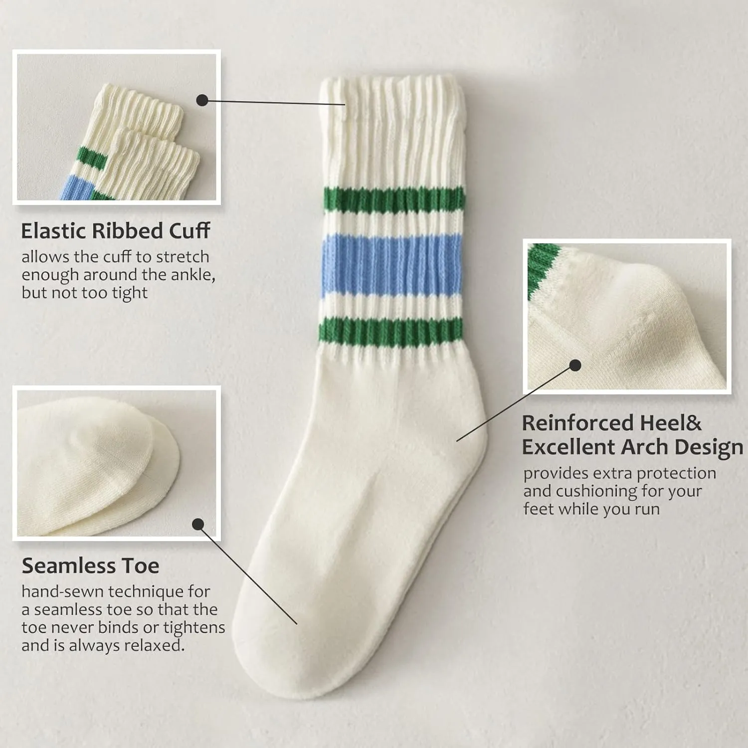 Fun Novelty Striped Retro Crew Socks For Women Sporty Calf Casual Cotton Socks Women