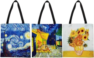 FunisFun 3 Pack Canvas Tote Bag Reusable Grocery Shopping Tote Bag Large Women Shoulder Bag Handbag 3 Designs, 13 X 14 Inch