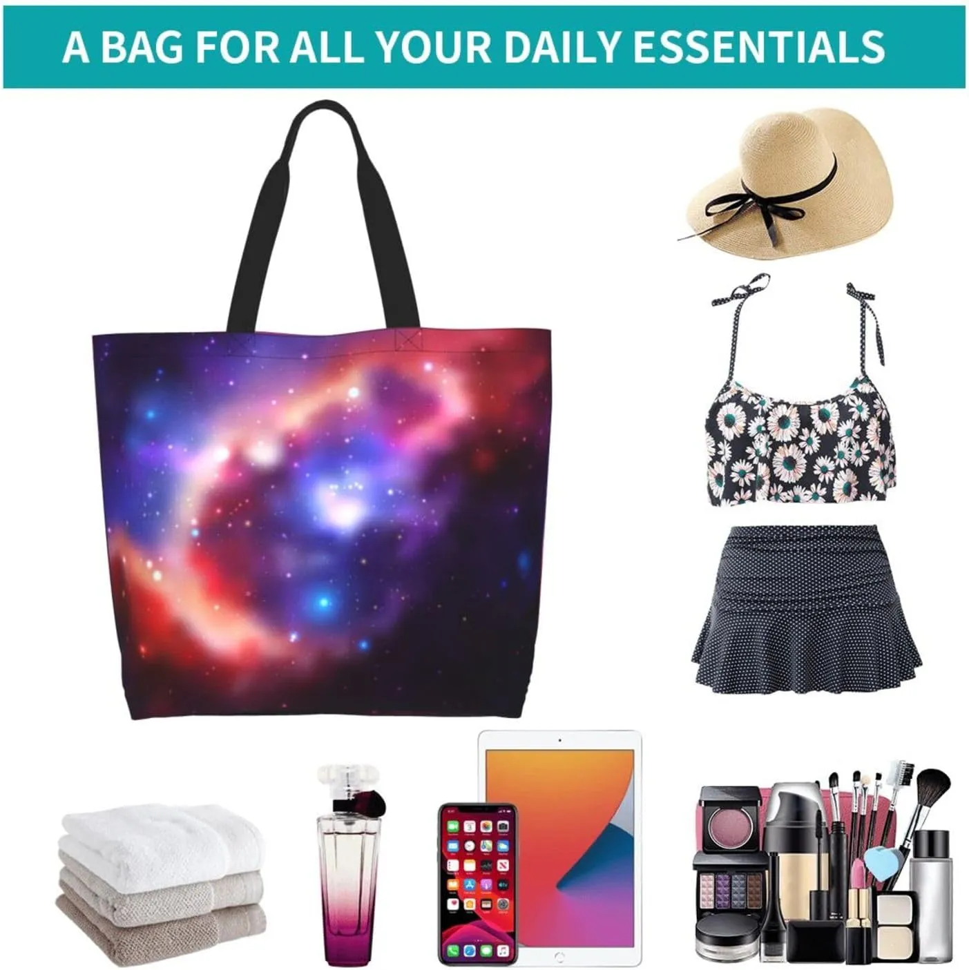 Galaxy Canvas Tote Bag Universe Shoulder Bag Handbag Star Casual Funny Grocery Bags Womens Bag for Outdoor