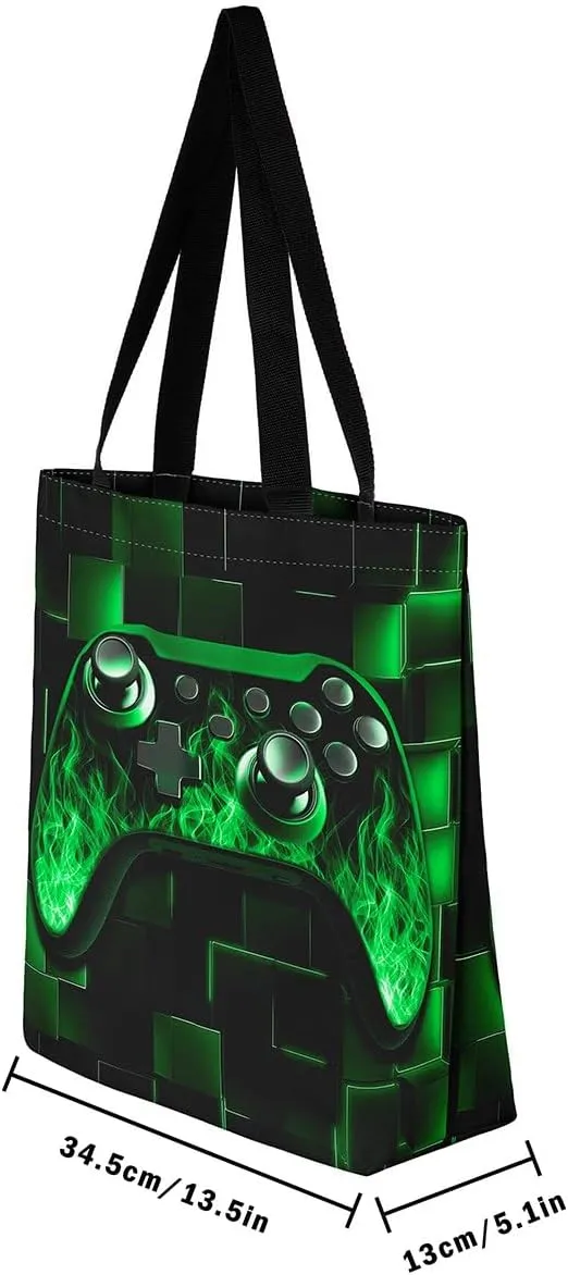 Gamer Canvas Tote Bag Neon Cubes Foldable Beach Bag,Geometry Block Gaming Casual Reusable Handbag