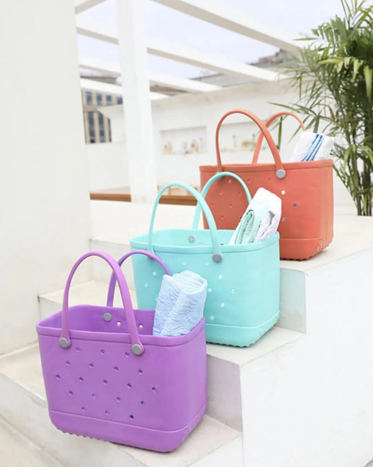 GBB Beach Bag Lightweight Rubber Tote Bag Large Waterproof Tote Bag Washable Outdoor Bags Durable Open Handbag for Travel