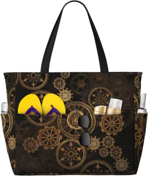Gears Clock Bronze Century Print Unisex Large Capacity Beach Travel Bag Vacation Picnic Sport Tote Portable Gym Bag