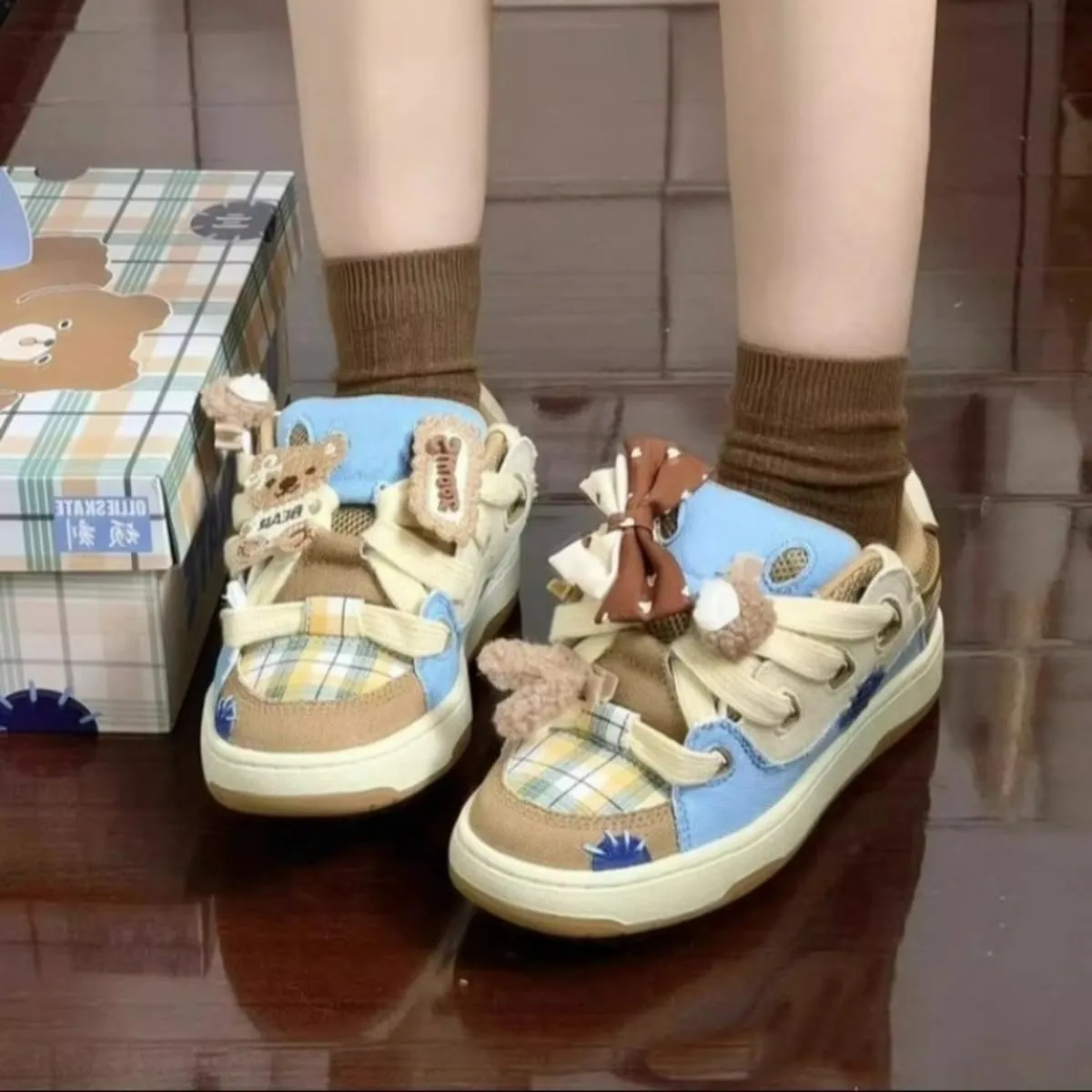Girls Cute Shoes Bear Patchwork Retro Cowboy Sports Shoes Women's Summer Breathable Waterproof Sneakers for Travel Outdoor Sports