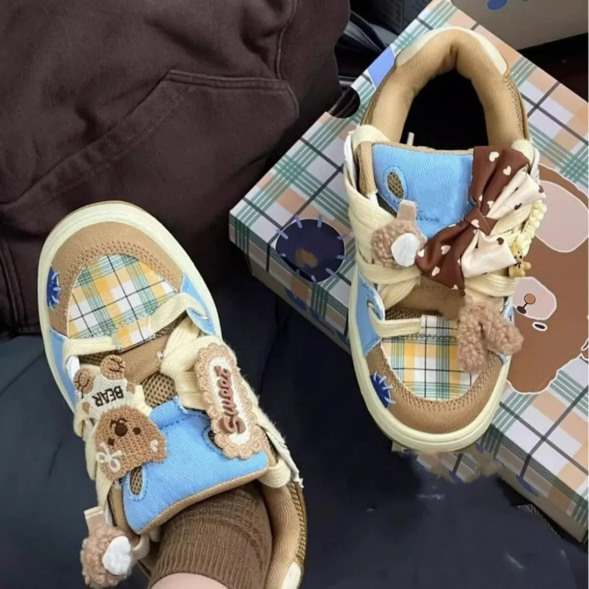 Girls Cute Shoes Bear Patchwork Retro Cowboy Sports Shoes Women's Summer Breathable Waterproof Sneakers for Travel Outdoor Sports