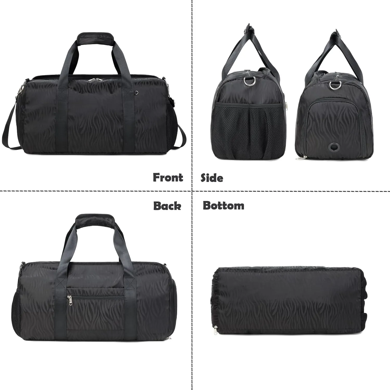 Girls Duffle Bags with Wet & Shoe Compartment, Black Dance Gym Ballet Bag with Trolley Sleeve for Luggage Carry on Beach Yoga Overnight Weekender Mommy Bags
