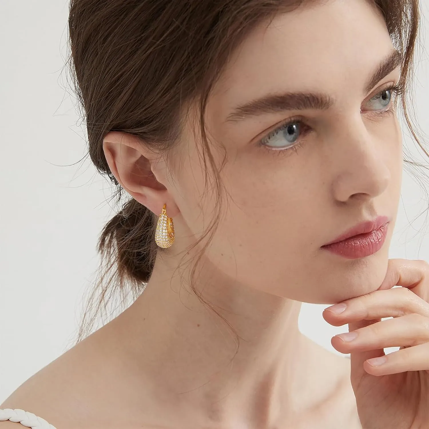 Gold Huggie Hoop Earrings 14K Gold Plated Dainty Chunky Thick Hoop Diamond Cubic Zriconia Inlay Sleeper Tiny Delicate Boho Beach Simple Hypoallergenic Jewelry Gift for Her