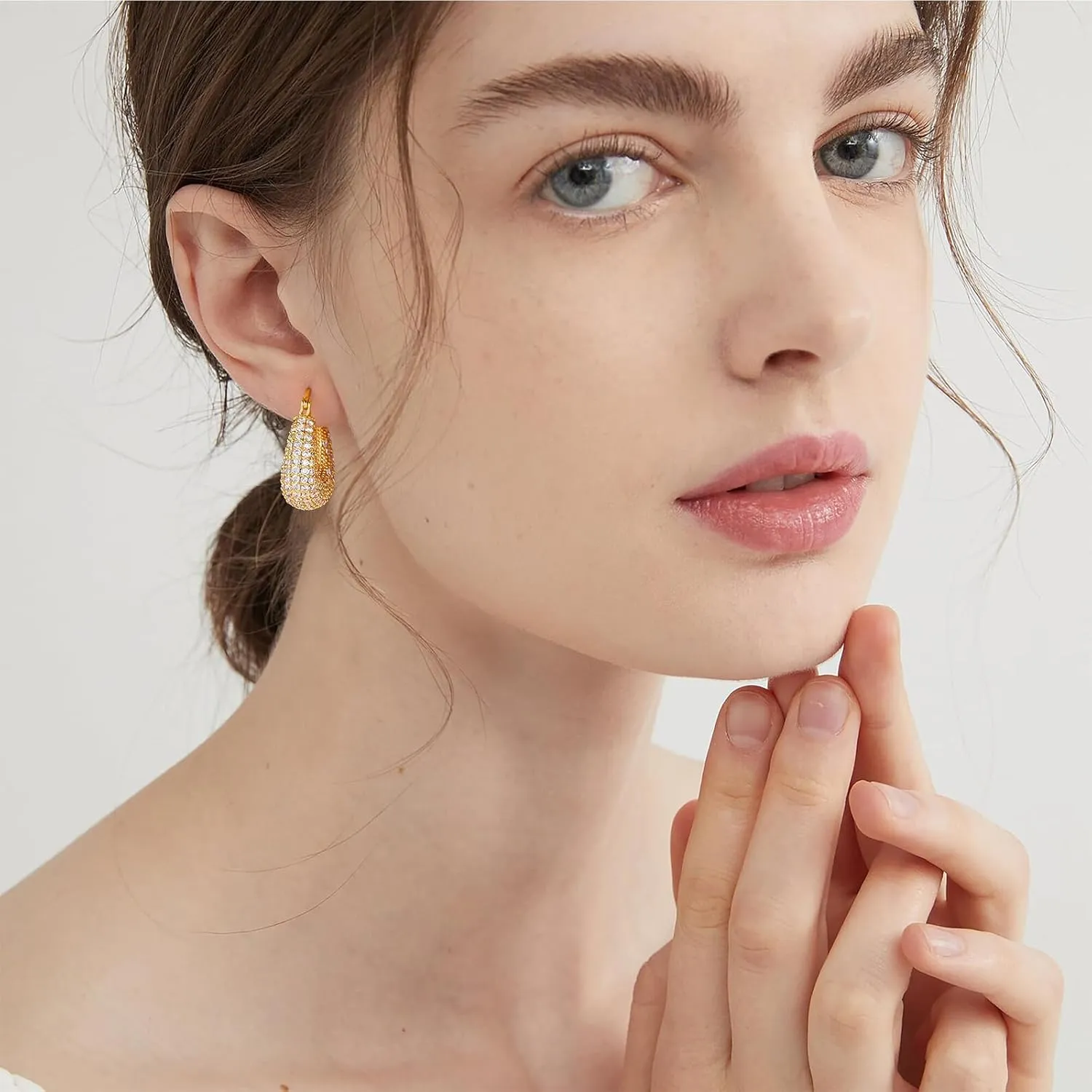 Gold Huggie Hoop Earrings 14K Gold Plated Dainty Chunky Thick Hoop Diamond Cubic Zriconia Inlay Sleeper Tiny Delicate Boho Beach Simple Hypoallergenic Jewelry Gift for Her
