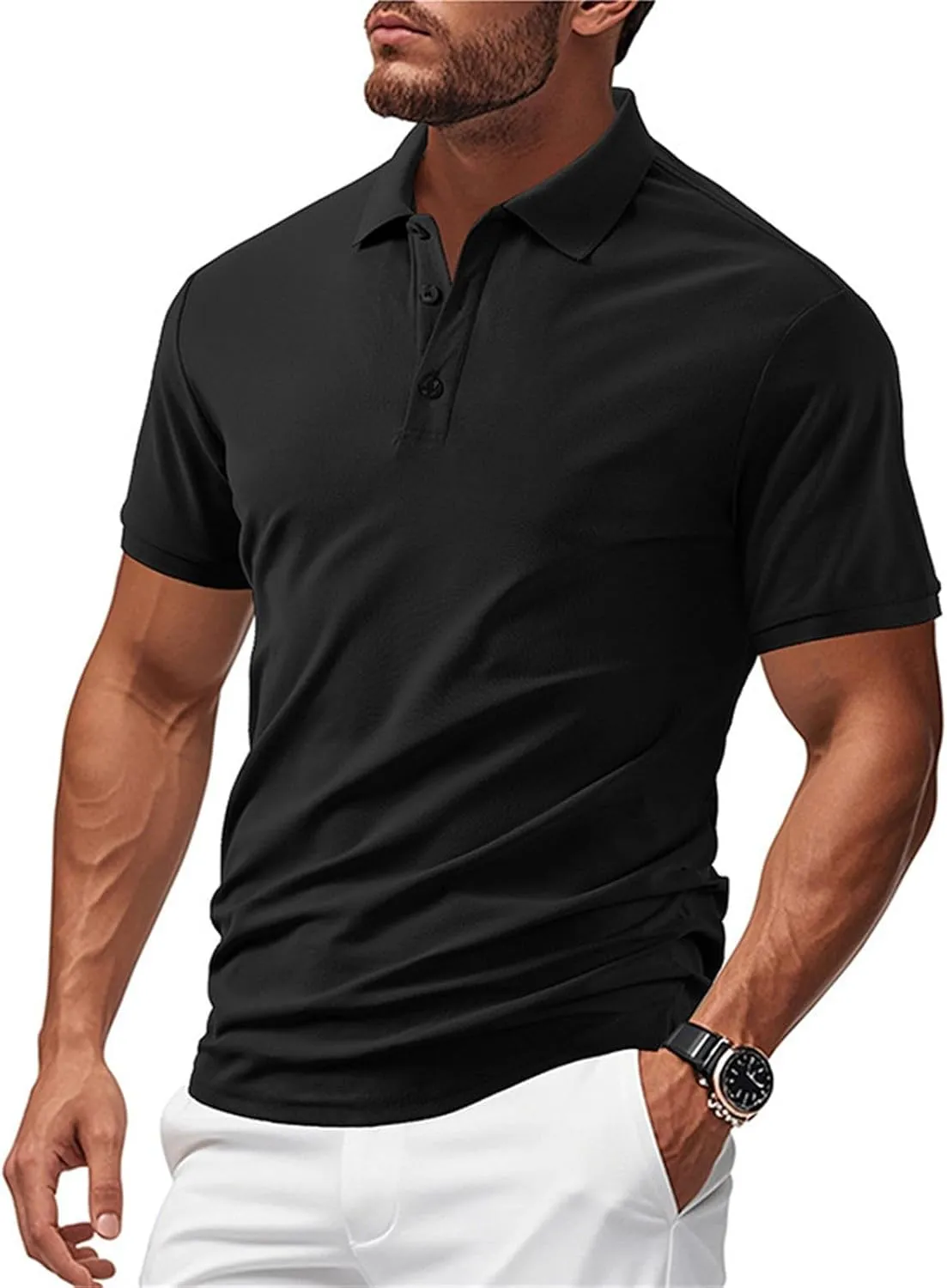Golf Shirts for Men Performance Short Sleeve Sports Tactical T-Shirt Athletic Moisture Wicking Gym Tees Workout Tops