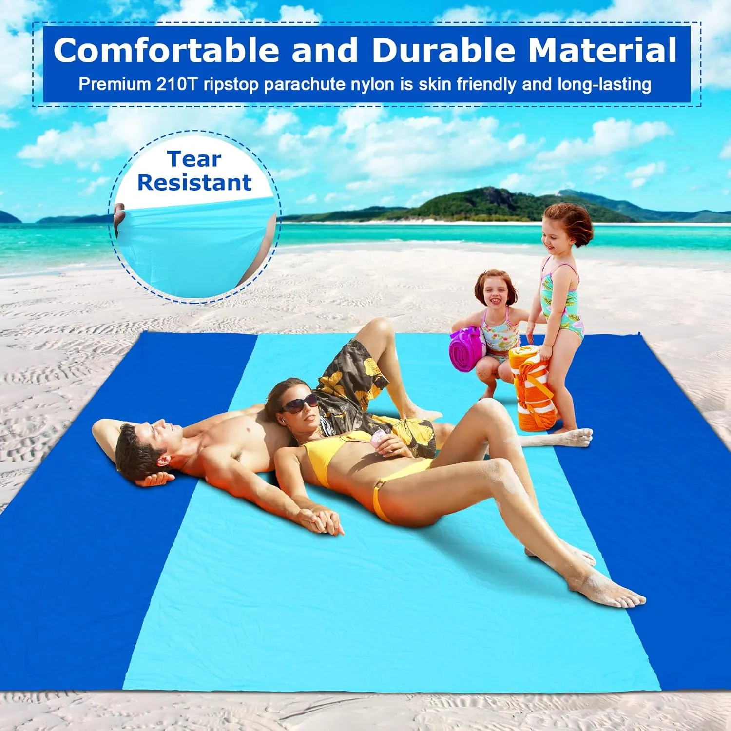 Gorich Beach Blanket Sandproof Waterproof, Extra Large Sand Free Beach Mat Fits up to 8 Adults, Lightweight & Quick Drying Picnic Mat for Outdoor Beach Travel Camping Hiking