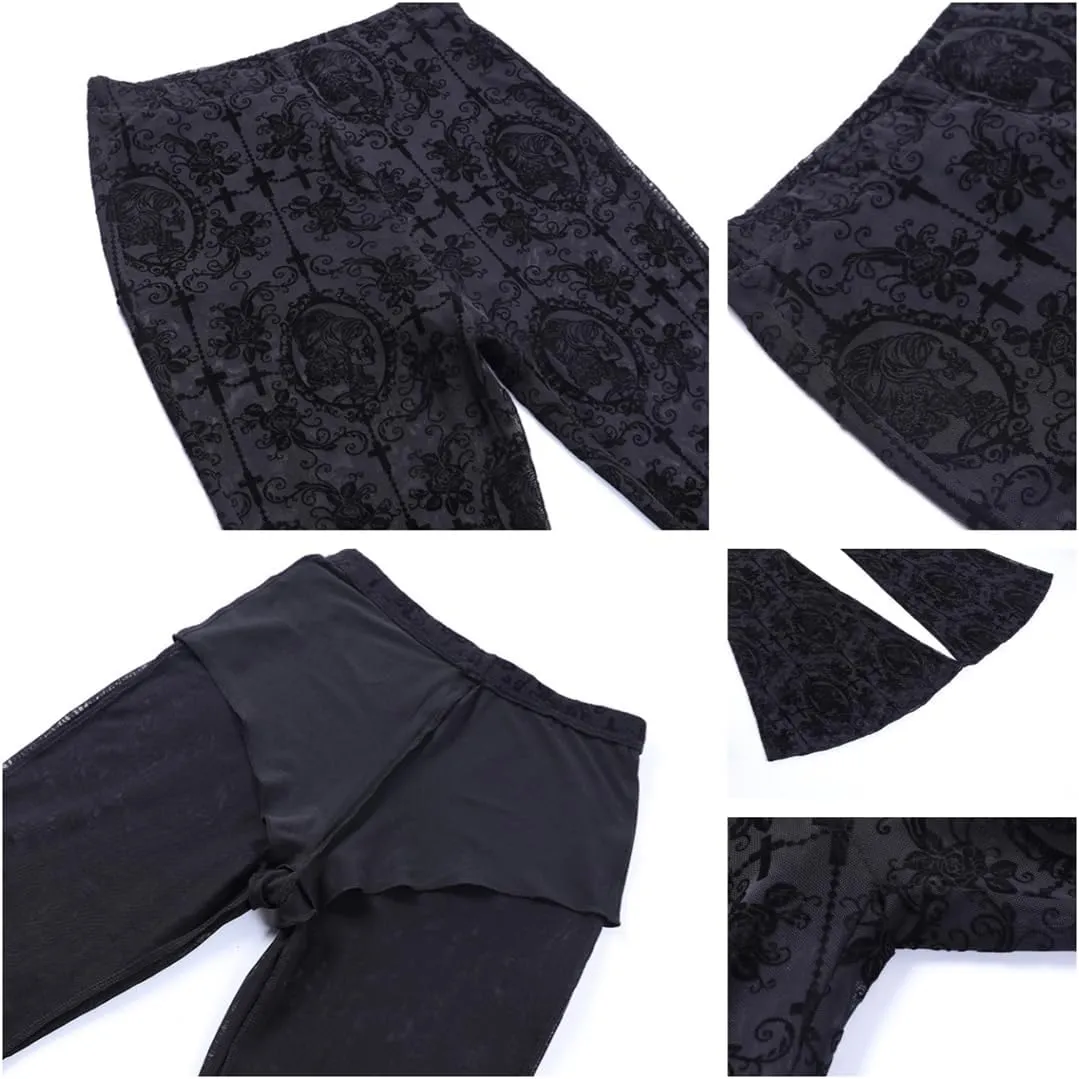 Gothic Bell Bottom Pants for Women Goth Grunge Black High Waisted Flare Leggings Boho Hippie Festival Outfits