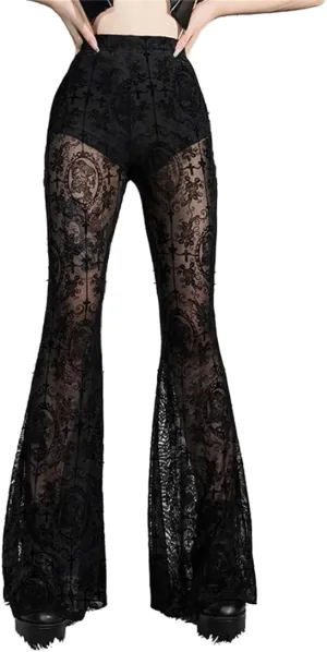 Gothic Bell Bottom Pants for Women Goth Grunge Black High Waisted Flare Leggings Boho Hippie Festival Outfits
