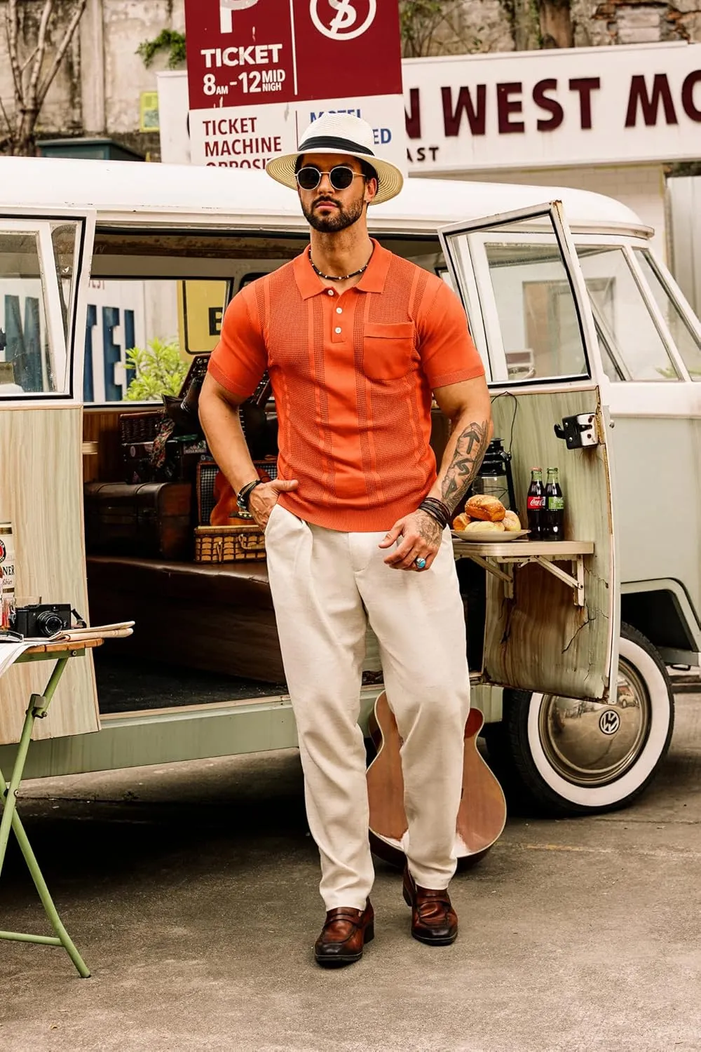 GRACE KARIN Men's Knit Polo Shirts Short Sleeve Texture Lightweight Golf Shirts Sweater