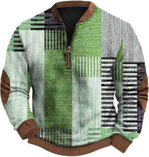 Graphic Sweatshirts for Men Long Sleeve 3D Print Zip Up Sweatshirt Casual Outdoor Retro Geometric Pattern Pullovers