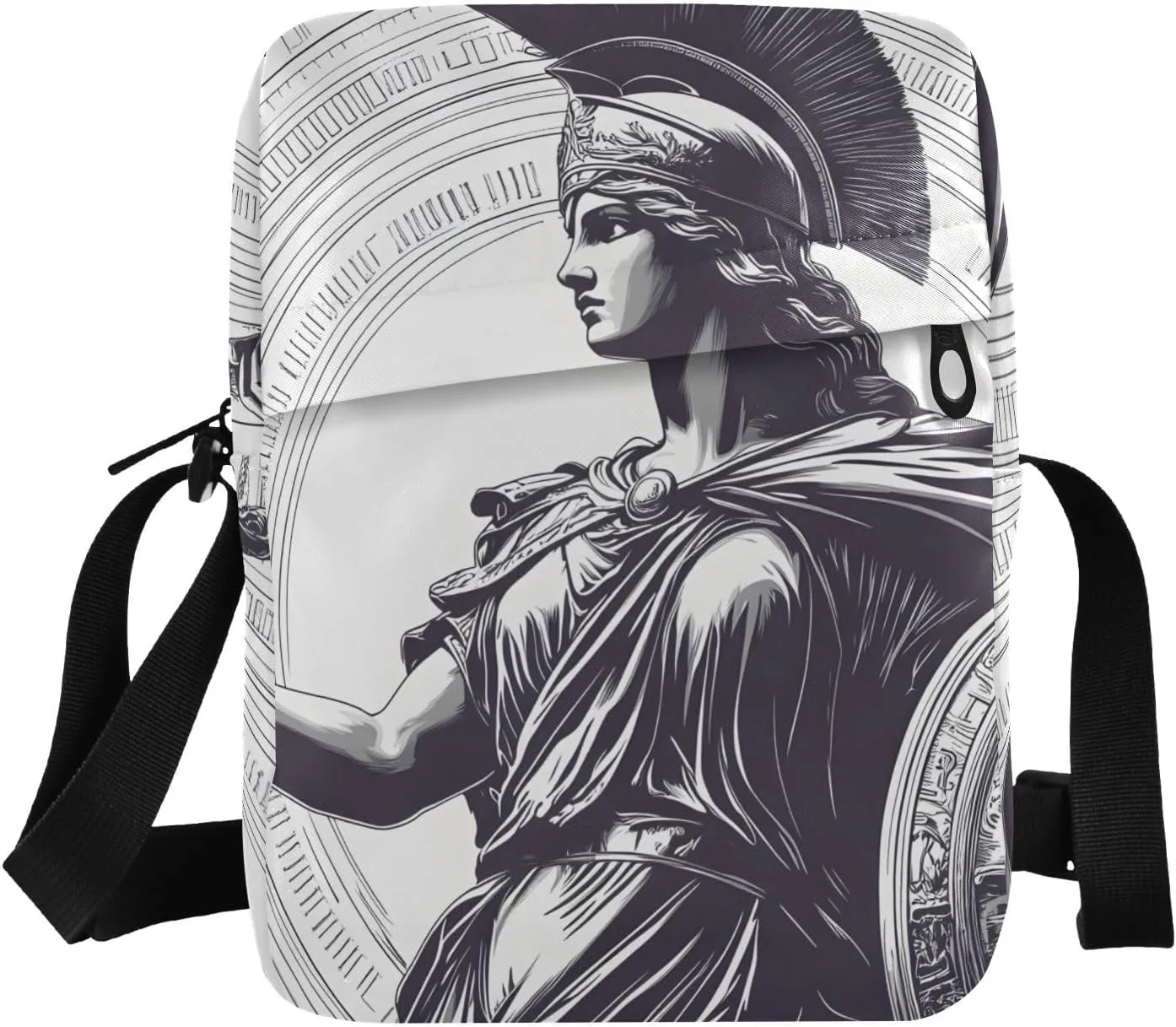 Greek Soldier Sling Bags Small Crossbody Purse with Front Back Pockets Adjustable Strap 6.6×2.5×9.4 IN 1 Pack