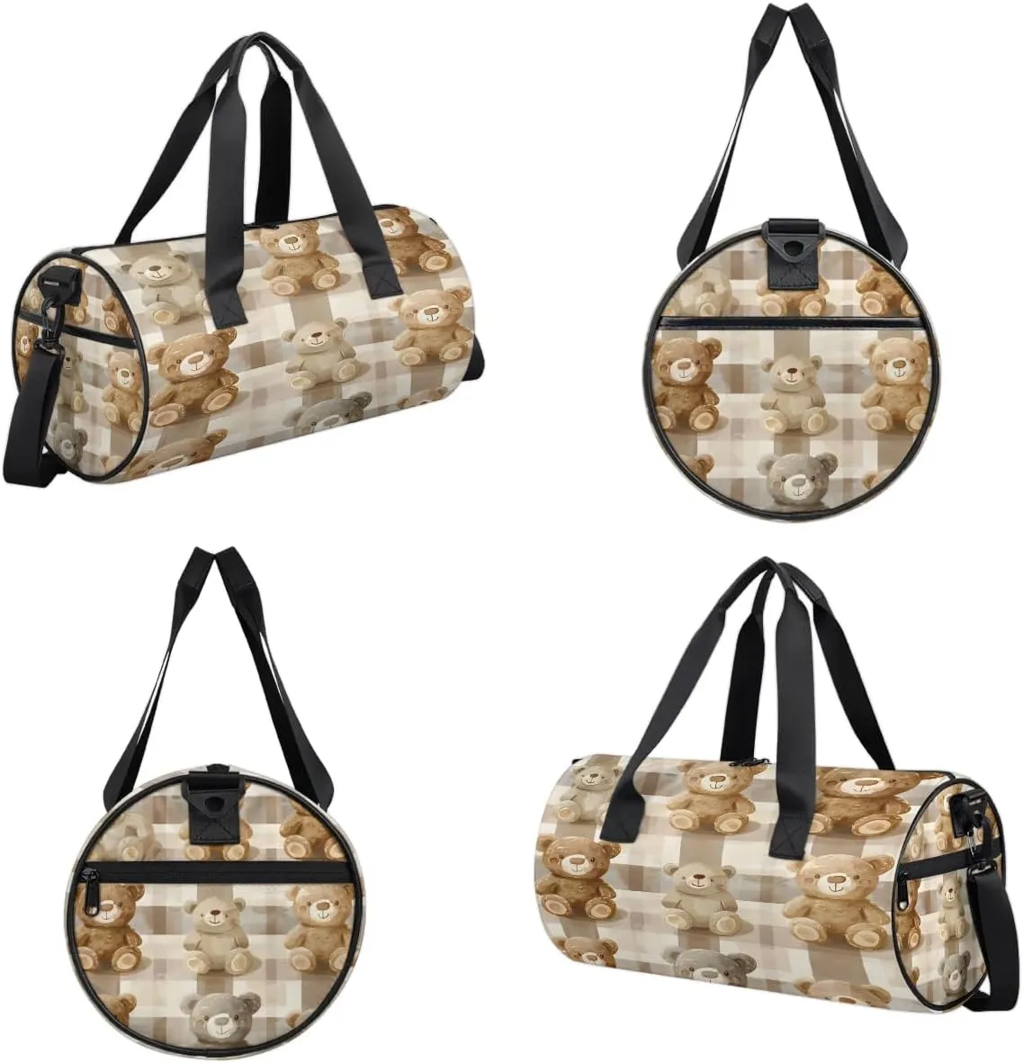 Gym Bags for Men Women Bears Plaid Sports Duffel Bags Carry On Travel Duffle Bag with Detachable Adjustable Shoulder Strap Overnight Weekender Bag